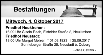 Anzeige von Bestattungen vom 03.10.2017 von MGO