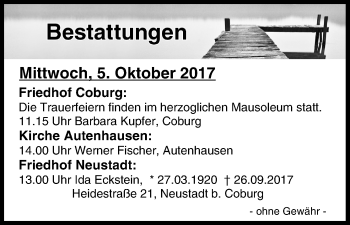 Anzeige von Bestattungen vom 05.10.2017 von MGO