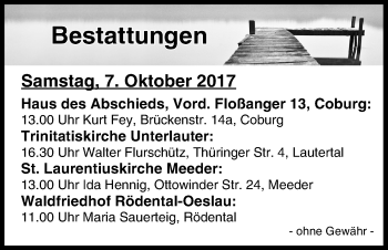 Anzeige von Bestattungen vom 07.10.2017 von MGO
