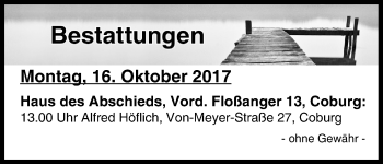 Anzeige von Bestattungen vom 16.10.2017 von MGO