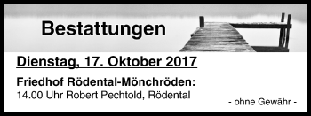 Anzeige von Bestattungen vom 17.10.2017 von MGO