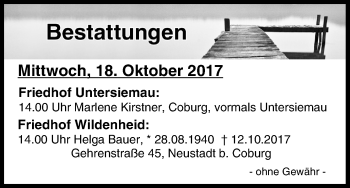 Anzeige von Bestattungen vom 18.10.2017 von MGO