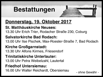 Anzeige von Bestattungen vom 19.10.2017 von MGO