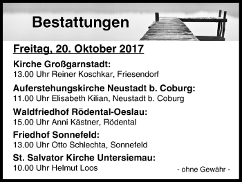 Anzeige von Bestattungen vom 20.10.2017 von MGO