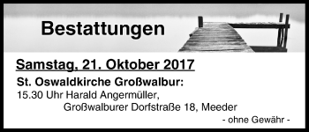 Anzeige von Bestattungen vom 21.10.2017 von MGO