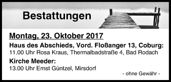 Anzeige von Bestattungen vom 23.10.2017 von MGO