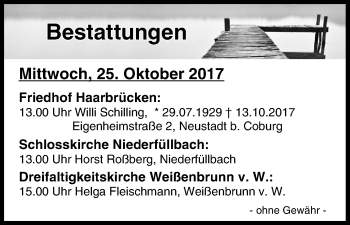 Anzeige von Bestattungen vom 25.10.2017 von MGO