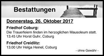 Anzeige von Bestattungen vom 26.10.2017 von MGO
