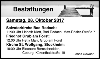 Anzeige von Bestattungen vom 28.10.2017 von MGO