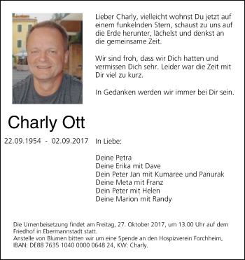 Anzeige von Charly Ott von MGO