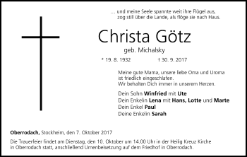 Anzeige von Christa Götz von MGO