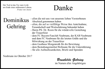 Anzeige von Dominikus Gehring von MGO