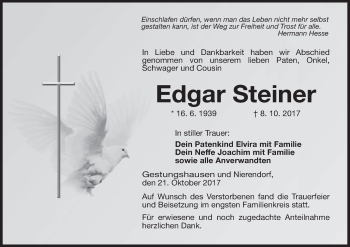 Anzeige von Edgar Steiner von MGO