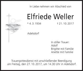 Anzeige von Elfriede Weller von MGO