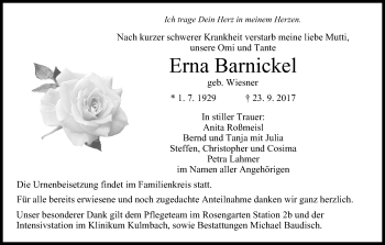Anzeige von Erna Barnickel von MGO