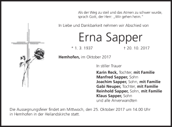 Anzeige von Erna Sapper von MGO