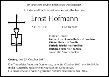 Anzeige von Ernst Hofmann von MGO