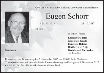 Anzeige von Eugen Schorr von MGO