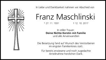 Anzeige von Franz Maschlinski von MGO