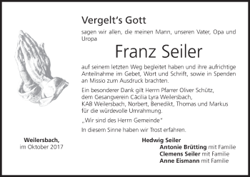 Anzeige von Franz Seiler von MGO
