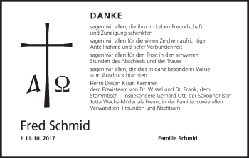 Anzeige von Fred  Schmid von MGO