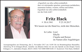 Anzeige von Fritz Hack von MGO