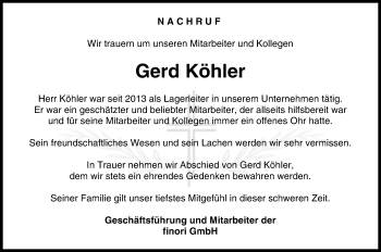 Anzeige von Gerd Köhler von MGO