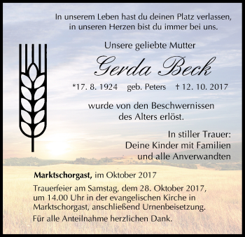 Anzeige von Gerda Becker von MGO