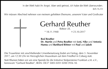 Anzeige von Gerhard Reuther von MGO