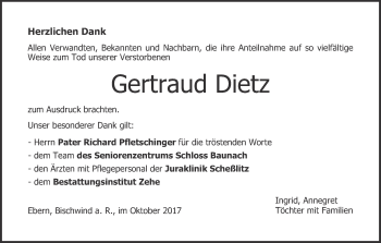 Anzeige von Gertraud Dietz von MGO