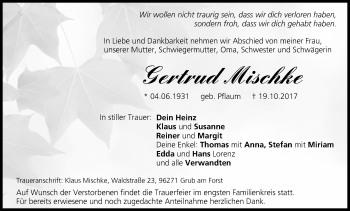 Anzeige von Gertrud Mischke von MGO