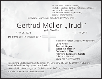 Anzeige von Gertrud Müller von MGO