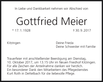 Anzeige von Gottfried Meier von MGO