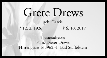 Anzeige von Grete Drews von MGO
