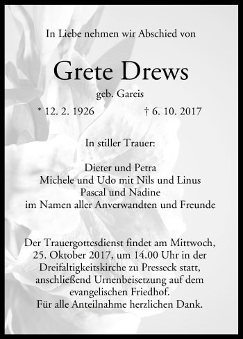 Anzeige von Grete Drews von MGO