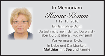 Anzeige von Hanne Komm von MGO