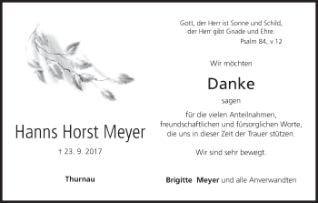 Anzeige von Hanns Horst Meyer von MGO