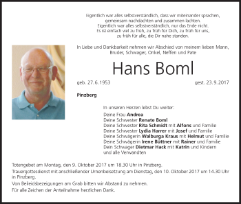 Anzeige von Hans Boml von MGO