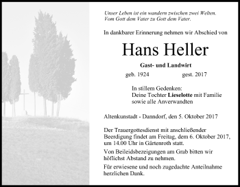 Anzeige von Hans Heller von MGO