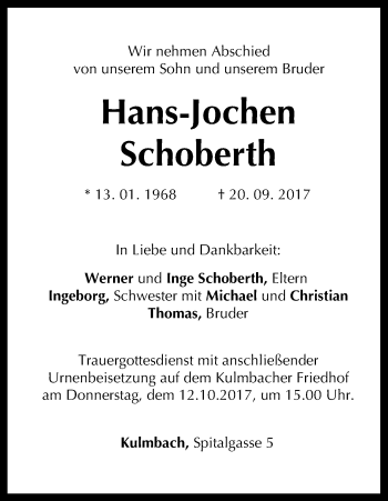 Anzeige von Hans-Jochen Schoberth von MGO