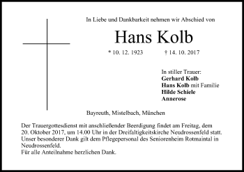 Anzeige von Hans Kolb von MGO