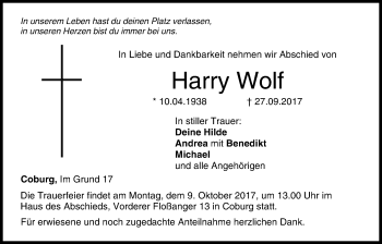 Anzeige von Harry Wolf von MGO