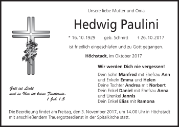 Anzeige von Hedwig Paulini von MGO