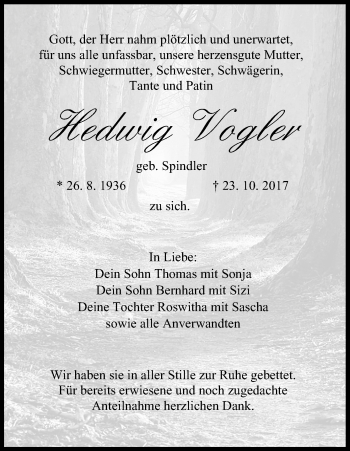 Anzeige von Hedwig Vogler von MGO