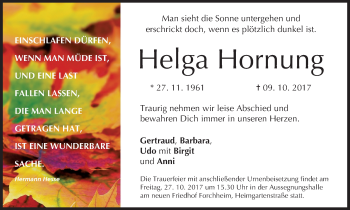 Anzeige von Helga Hornung von MGO