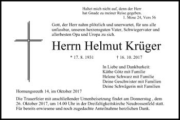 Anzeige von Helmut Krüger von MGO