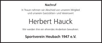 Anzeige von Herbert Hauck von MGO