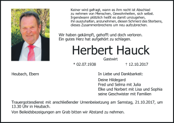 Anzeige von Herbert Hauck von MGO