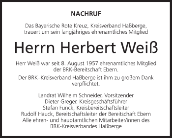 Anzeige von Herbert Weiß von MGO