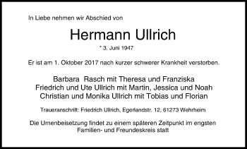 Anzeige von Hermann Ullrich von MGO